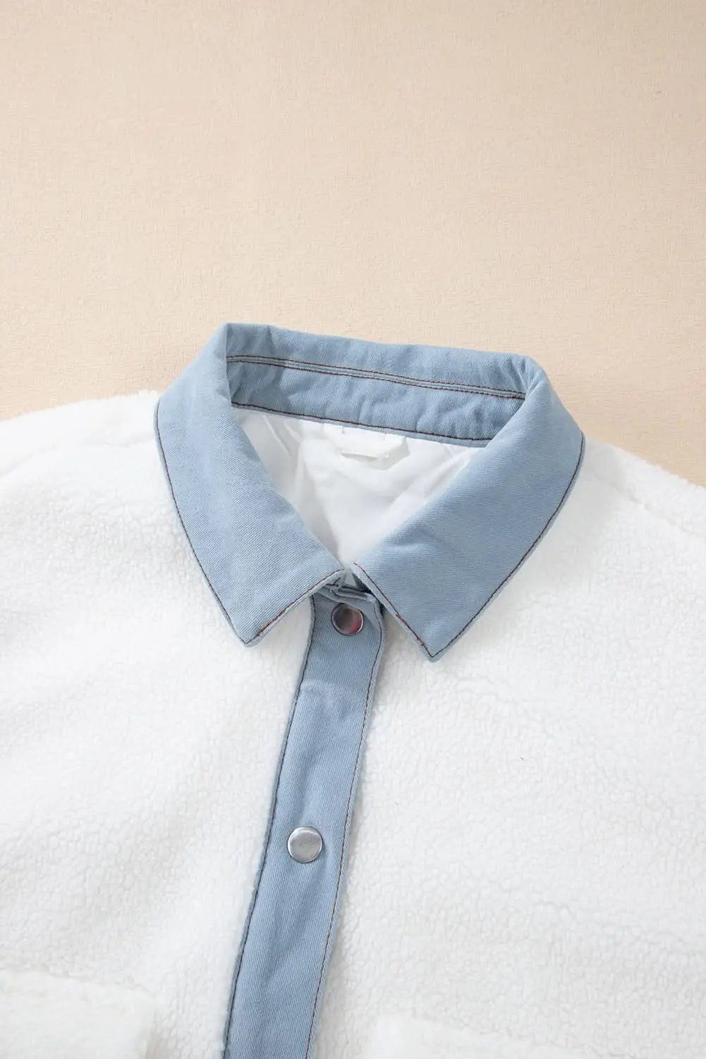 Chic white sherpa jacket with contrast trim - Love Salve